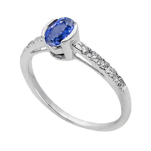 Bezel Set Oval Sri Lanka Blue Sapphire Diamond Ring 1.40 Ct