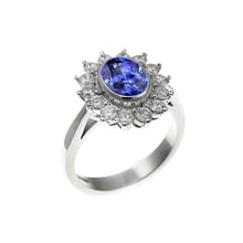 Bezel Set Tanzanite Oval Diamond 3.30 Carats Ring White Gold