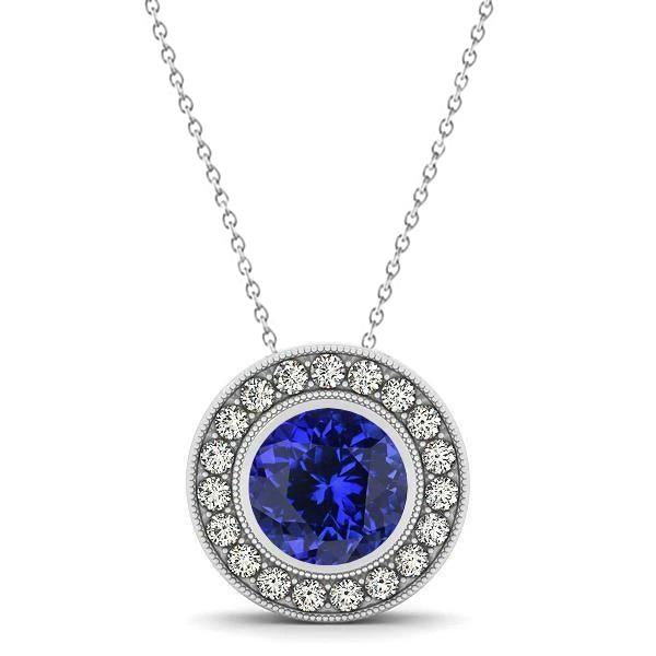 Bezel Set Tanzanite With Diamonds Pendant Necklace Gold 14K 2.75 Ct