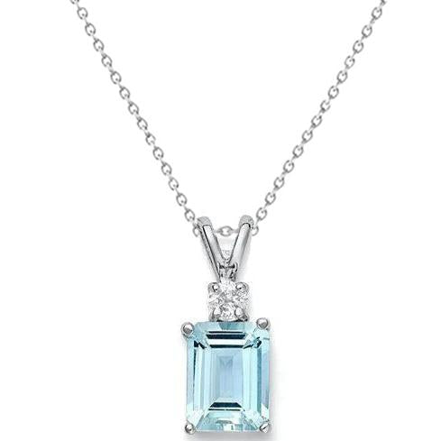 Big Aquamarine With Diamonds 15 Ct Pendant With Chain White Gold 14K