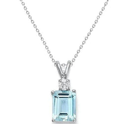 Big Aquamarine With Diamonds 15 Ct Pendant With Chain White Gold 14K