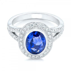 Big Ceylon Sapphire With Diamonds 4.75 Ct Ring White Gold 14K