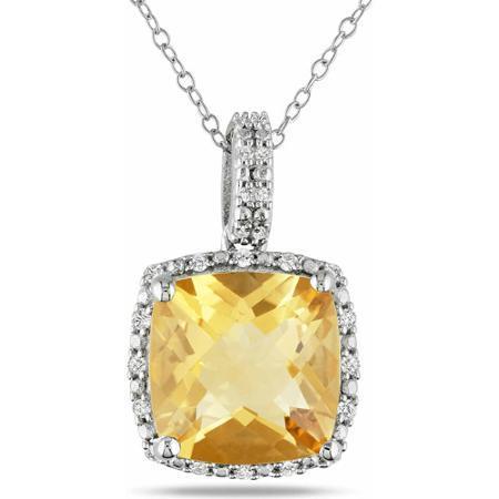 Big Cushion Citrine With Diamonds 26.75 Ct Pendant White Gold 14K