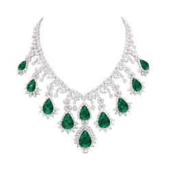 Big Green Emerald & White Diamonds 228.35 Carats Necklace New