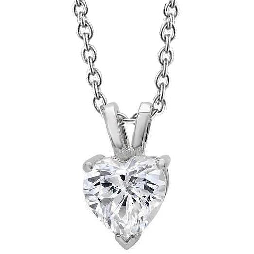 Big Heart Diamond Necklace Pendant 3 Carats White Gold Prong Set