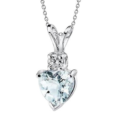 Big Heart Shape Aquamarine With Diamond 15 Ct Pendant White Gold 14K