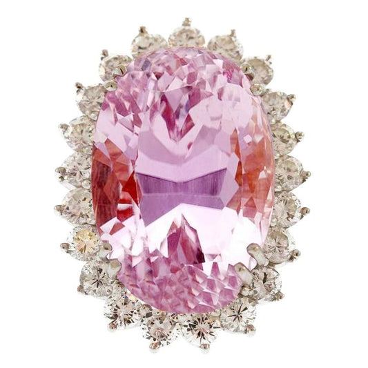 Big Oval Cut Pink Kunzite Diamond Lady Ring White Gold 41.50 Ct