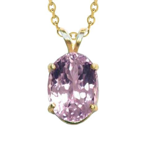 Big Oval Cut Pink Kunzite Gemstone Pendant 20 Carats Yellow Gold 14K