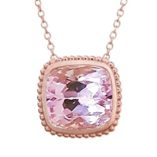 Big Pink Kunzite Bezel Set 35.00 Ct Pendant Necklace Rose Gold 14K
