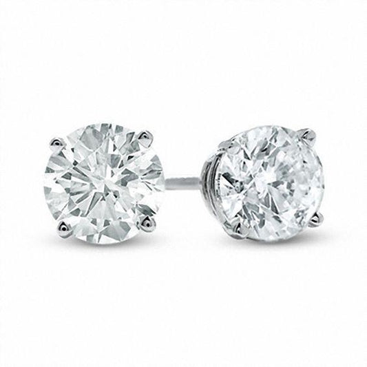 Big Round Cut 4.00 Carats Diamonds Lady Studs Earrings 14K Wg