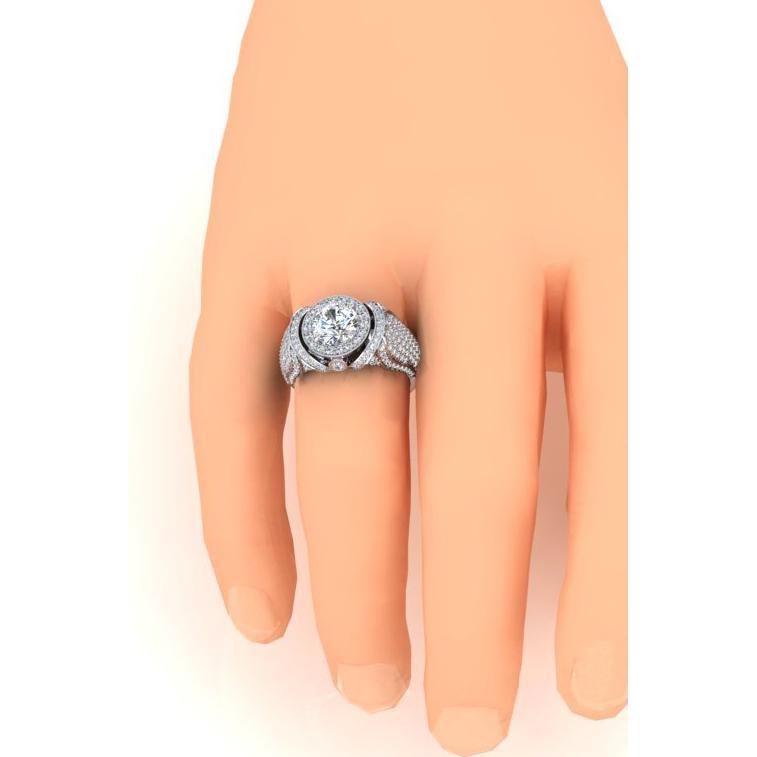 Big Round Diamond Men's Ring With Accents 5.50 Carats White Gold 14K