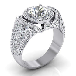 Big Round Natural Earth Mined Diamond Men's Ring With Accents 5.50 Carats White Gold 14K