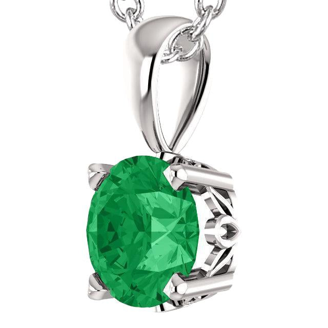 Big Round Green Emerald Gemstone Pendant Necklace 16 Carat WG 14K