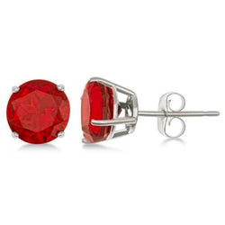 Big Solitaire Round Ruby Ladies Studs Earrings 6 Carats 14K White Gold
