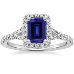 Blue Emerald Ceylon Sapphire Diamond Engagement Ring 3 Carats