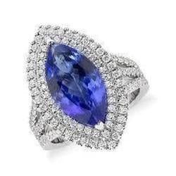 Blue Marquise Tanzanite With Accent Diamond Ring 5.50 Carat WG 14K