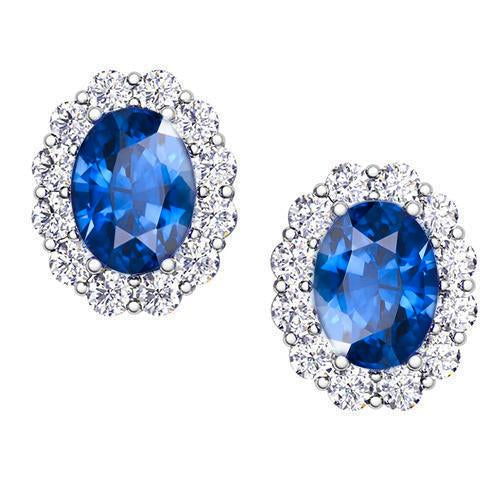 Blue Oval Cut Sapphire Jewelry Diamond Stud Earring 4.20 Carats