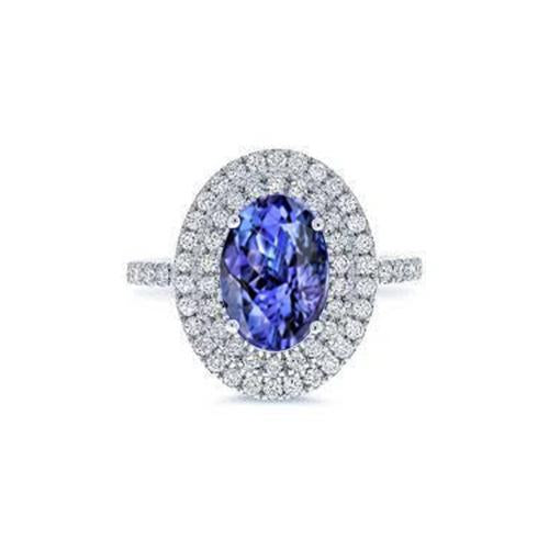 Blue Oval Tanzanite Stone Diamond Wedding Ring 4 Ct White Gold 14K