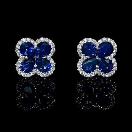 Blue Pear Sapphire Diamond Cluster Earring White Gold 14K 4.66 Ct
