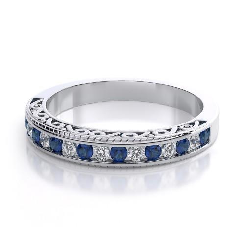 Blue Round Sapphire Diamond Wedding Band White Gold 3.40 Carats