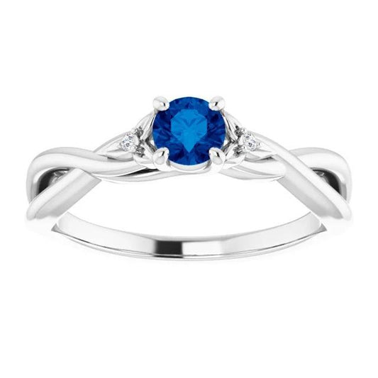 Blue Sapphire 1.50 Carats Ring Twisted Shank White Gold 14K