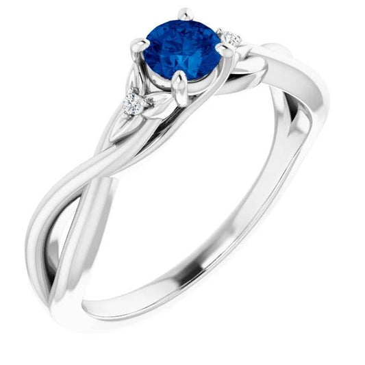 Blue Sapphire 1.50 Carats Ring Twisted Shank White Gold 14K