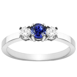 Blue Sapphire 3 Stone Diamond Ring 1.50 Carats Gold 4 Prong Basket Set