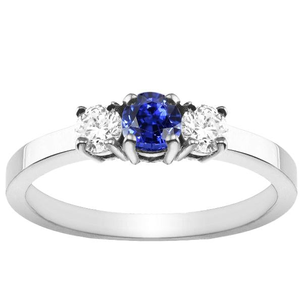 Blue Sapphire 3 Stone Diamond Ring 1.50 Carats Gold 4 Prong Basket Set