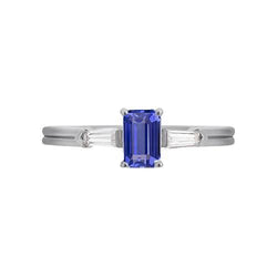 Blue Sapphire 3 Stone Emerald Ring With Baguette Natural Earth Mined Diamonds 2.25 Carats