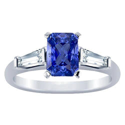 Blue Sapphire 3 Stone Ring Bar Set Tapered Baguettes 2.50 Carats
