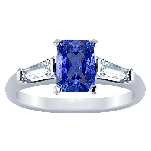 Blue Sapphire 3 Stone Ring Bar Set Tapered Baguettes 2.50 Carats