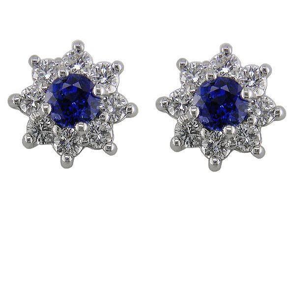 Blue Sapphire And Diamonds 5.40 Ct Lady Studs Earrings White Gold 14K