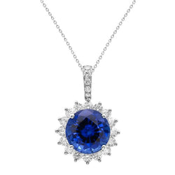 Blue Sapphire And Diamonds Pendant Necklace 8.40 Carats White Gold 14K