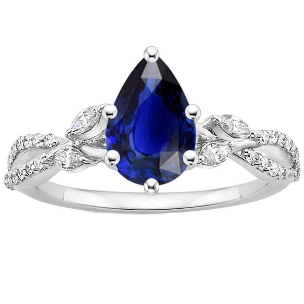 Blue Sapphire Anniversary Ring Marquise & Round Diamonds 5.50 Carats