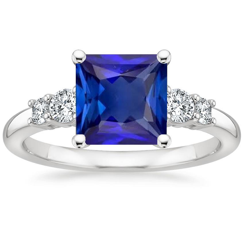 Blue Sapphire Anniversary Ring Princess Cut Five Stone 5.50 Carats