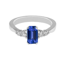 Blue Sapphire Anniversary Ring Round Diamond Tapered Shank 1.75 Carats