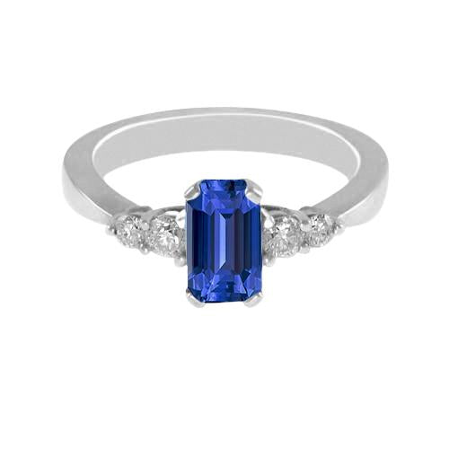 Blue Sapphire Anniversary Ring Round Diamond Tapered Shank 1.75 Carats
