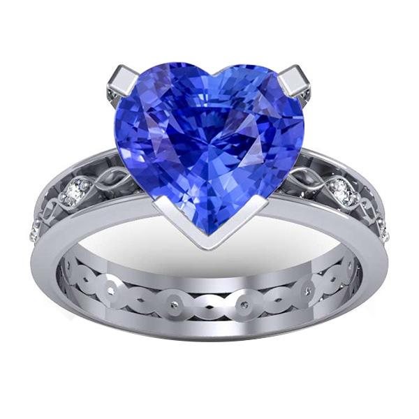 Blue Sapphire Anniversary Ring Round Diamonds 3.50 Carat Vintage Style