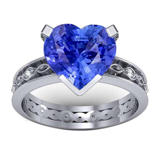 Blue Sapphire Anniversary Ring Round Diamonds 3.50 Carat Vintage Style