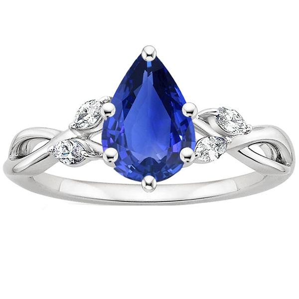 Blue Sapphire Anniversary Ring With Marquise Diamonds 4.50 Carats