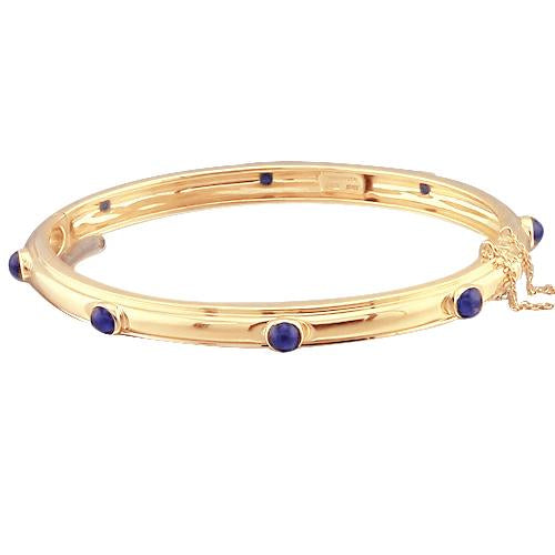 Blue Sapphire Cabochon Bracelet 6 Carats Yellow Gold 14K Jewelry