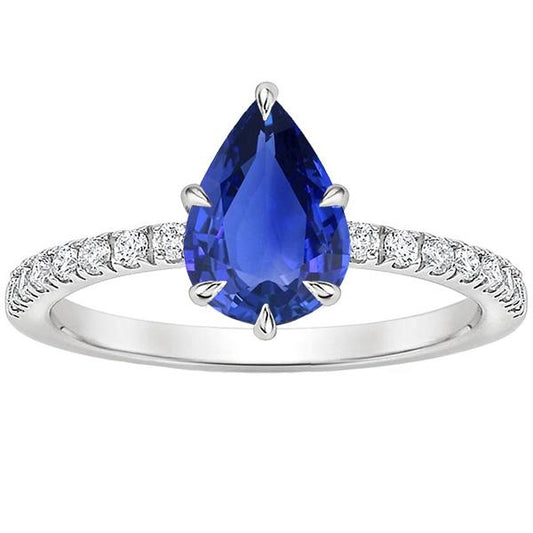 Blue Sapphire & Diamond Anniversary Ring Pear Cut Accented 5 Carats