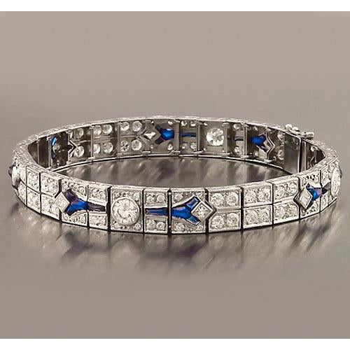 Blue Sapphire & Diamond Bracelet 21 Carats Women Jewelry New
