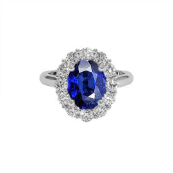 Blue Sapphire Natural Earth Mined Diamond Engagement Ring Oval Ceylon Gemstone 9.25 Carats