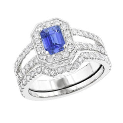 Blue Sapphire Natural Earth Mined Diamond Engagement Ring Set 3.50 Carats Pave Set Jewellery