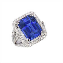 Blue Sapphire Diamond Halo Engagement Ring 6.50 Carats Gold 14K