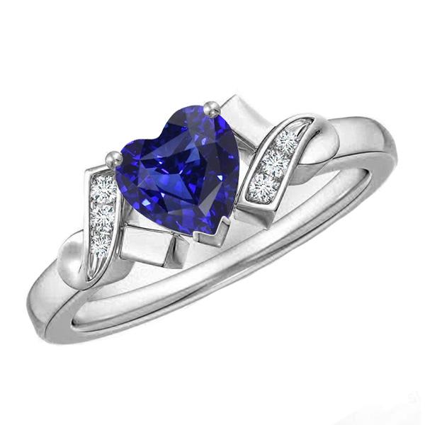 Blue Sapphire Diamond Heart Ring Ribbon Style 2 Carats Ladies Jewelry