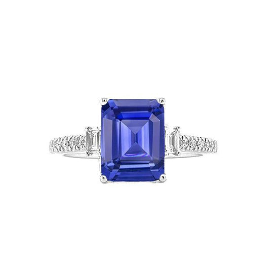 Blue Sapphire & Diamond Ring 3 Stone Style & Accents 3.50 Carats