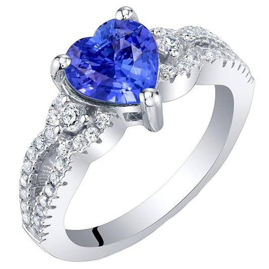 Blue Sapphire & Diamond Ring 4.50 Carats White Gold 14K Jewelry