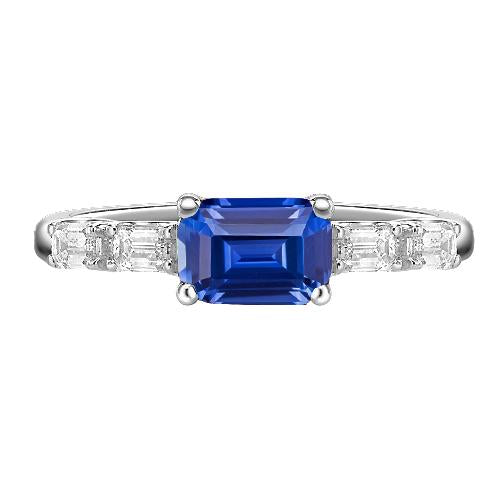 Blue Sapphire & Diamond Ring Emerald 2.50 Carats 5 Stone Jewelry